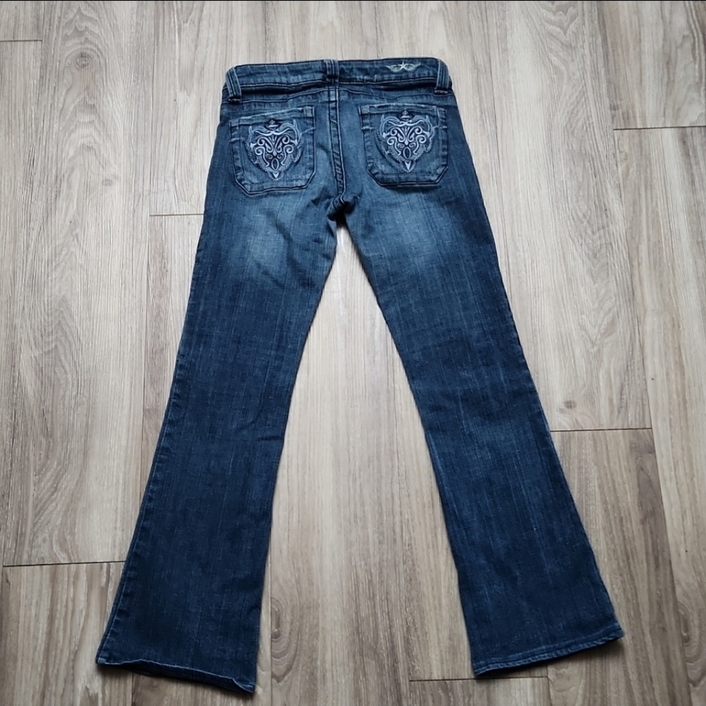 Reflex Jeans Distressed Denim Stretch Bootcut Low Rise Blue Jeans Juniors 5